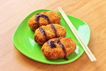 Korokke, japanese potato croquettes with tonkatsu sauce