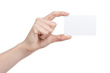 Fototapeta premium female teen hand holding blank visiting card