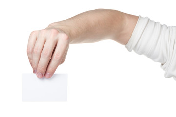 adult man hand holding blank visiting card