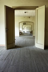 A corridor in an abandoned school buiding