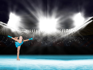 Fototapeta na wymiar performance of young skaters, ice show