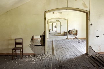 A corridor in an abandoned school buiding