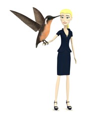 Naklejka premium 3d render of cartoon character with colibri bird
