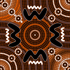 A illustration based on aboriginal style of dot painting depicti