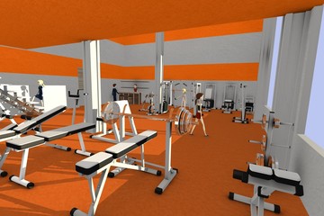 Fototapeta na wymiar 3d render of cartoon characters in gym