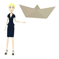 3d render of cartoon character with origami boat