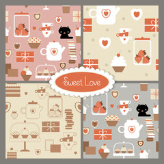 Cute vector seamless pattern set of love and sweets - 51967159