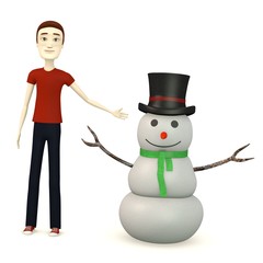 3d render of cartoon character with snowman
