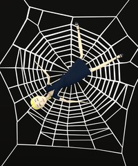 3d render of cartoon character in spiderweb