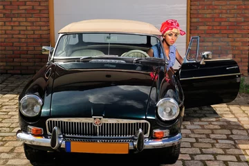 Wall murals Old cars beauty, blond, car, girl, portrait, pin-up, retro, vinitage
