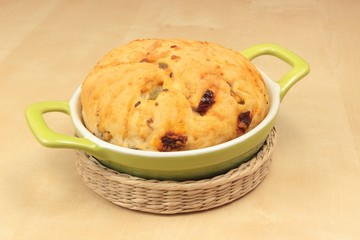 yeast roll with olives and dried tomatoes