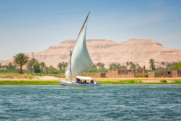 Falukas on the Nile river in Luxor, Egypt - obrazy, fototapety, plakaty