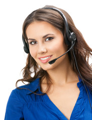 Support phone operator in headset, isolated