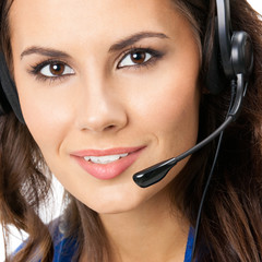 Support phone operator in headset, isolated