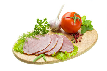 Ripe fresh ham with vegetables