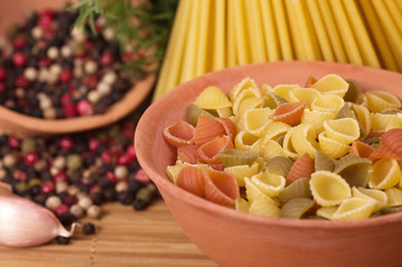 Italian pasta with spices and garlic