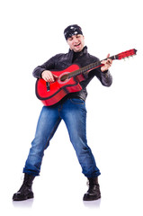 Guitar player isolated on white