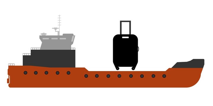 Valise de voyage dans un bateau cargo