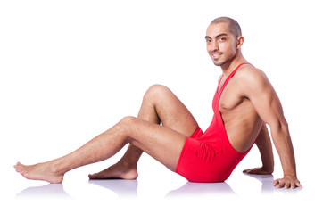 Obraz premium Young wrestler isolated on the white