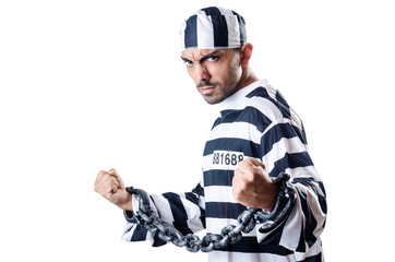 Convict criminal in striped uniform