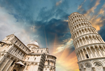 Pisa, Tuscany. Wonderful wide angle view of Miracles Square - obrazy, fototapety, plakaty