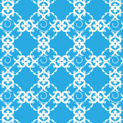 Blue and white curly floral pattern