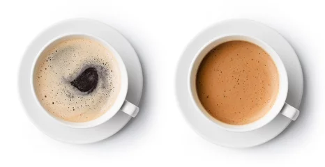 Foto auf Alu-Dibond zwei Tassen Kaffee isoliert auf weiß, Ansicht von oben © Andrey Kuzmin