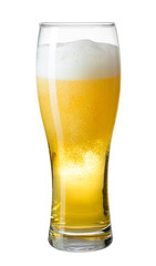 glass of beer with foam and bubbles isolated on white