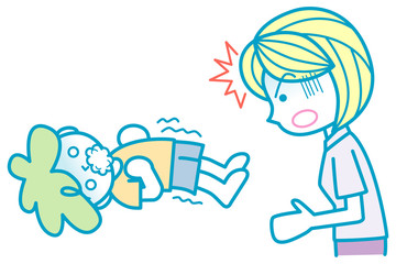 泡をふく子供に驚く母親