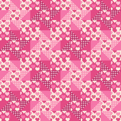 Seamless pattern, patchwork with hearts
