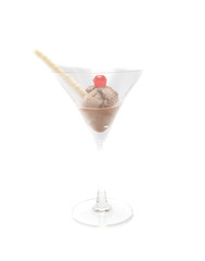 Chocolate Ice Cream Scoop close-up isolated on white background