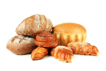 Composition with bread and rolls, isolated on white