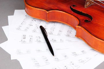 Fototapeta na wymiar Classical violin on notes