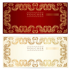 Gift certificate (voucher) template with pattern. Floral border