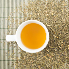 White cup of green tea