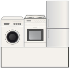 background with gas stove, washing machine and refrigerator