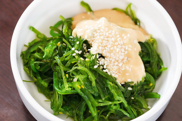 Chuka seaweed salad garnished with sesame seeds