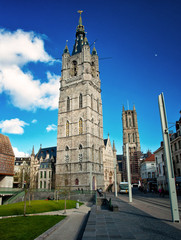 Bell tower of the belfry of Ghent Belgium