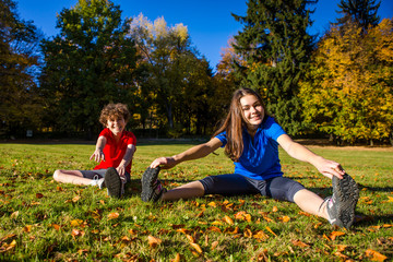 Young people exercising outdoor