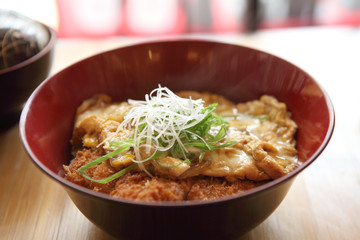 Katsudon - Japanese breaded deep fried pork cutlet (tonkatsu) to