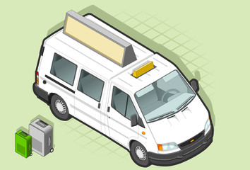 Isometric White Van Taxi in front view