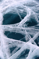 Texture of ice of Baikal lake in Siberia