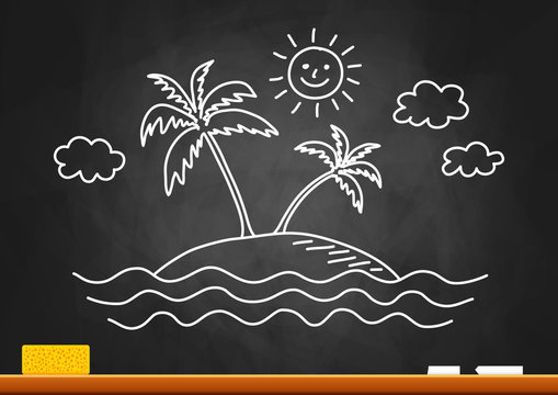 Palm tree drawing on blackboard