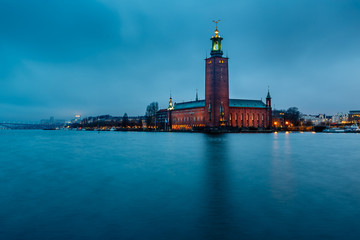 Fototapeta na wymiar Stockholm Cityhall Located on Kungsholmen Island in the Morning,