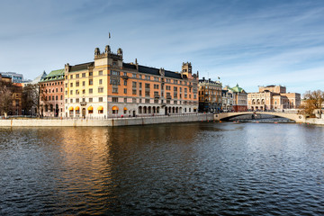 Fototapeta na wymiar Stromgatan Embankment and Royal Opera in Stockholm, Sweden