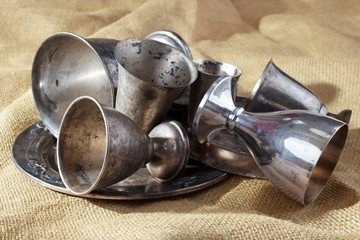 Old vintage patinated silver tableware