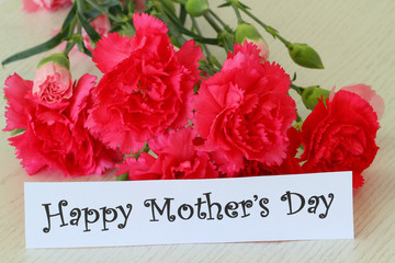 Happy Mother's Day note with pink carnation flowers