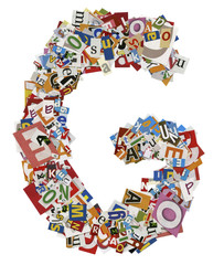 Collage made of newspaper clipping, letters, ABC 