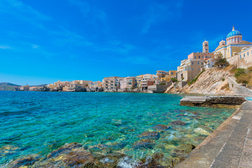 Greece Syros island artistic view of main capitol, also known as