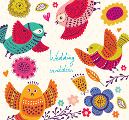 Naklejka premium Cute birds. Greeting card